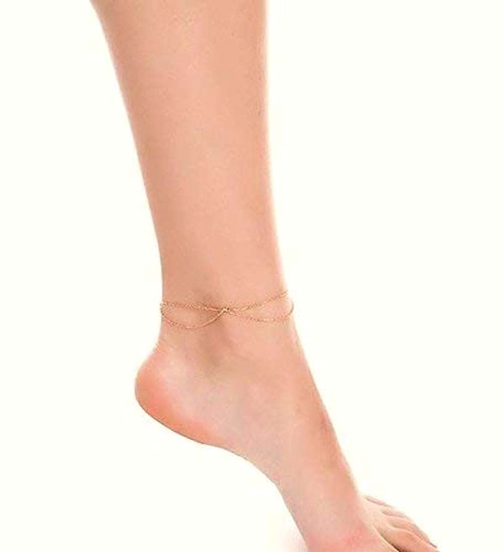 14K Gold Double Chain Anklet for Women - Elegant Double Strand Plain Gold Link Ankle Bracelet Jewelry | Perfect for Beach, Wedding & Everyday Wear