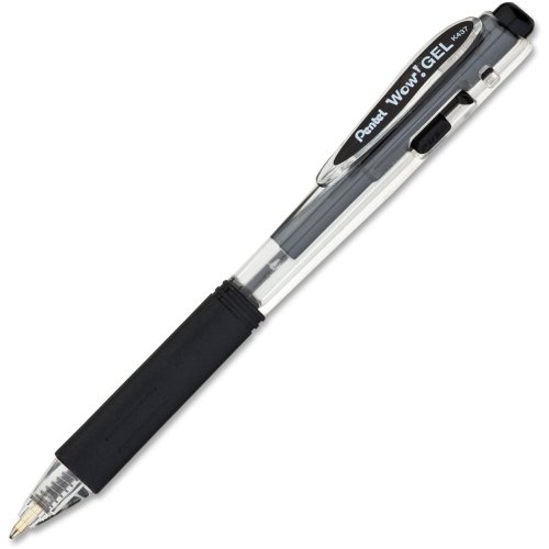 Pentel Wow! Retractable Gel Pen 0.7mm Black - 12 Pack for Office & School Use