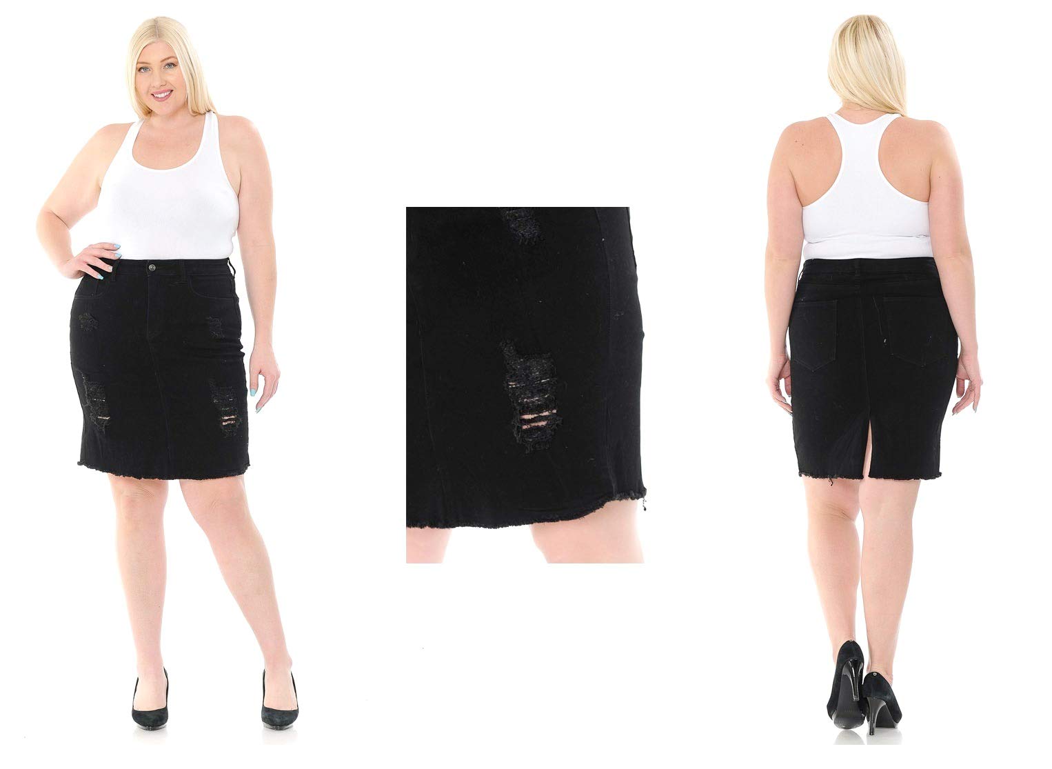 Jack & David Women's Plus Size Stretch Denim Button Front Skirt - Voir Twill Fabric - Sizes 1X 2X 3X - Comfortable A-Line Skirt for Casual Wear, Office & Date Night