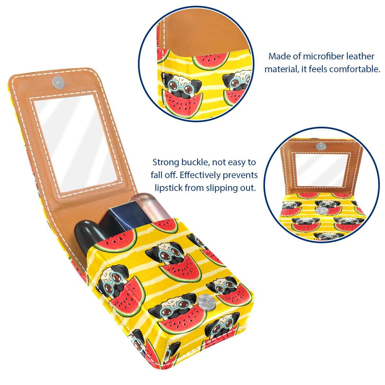Personalized Lipstick Case - Portable Makeup Bag & Cosmetic Pouch Organizer with Cute Pug Watermelon Design | Perfect for Travel, Home Storage & Gift Giving