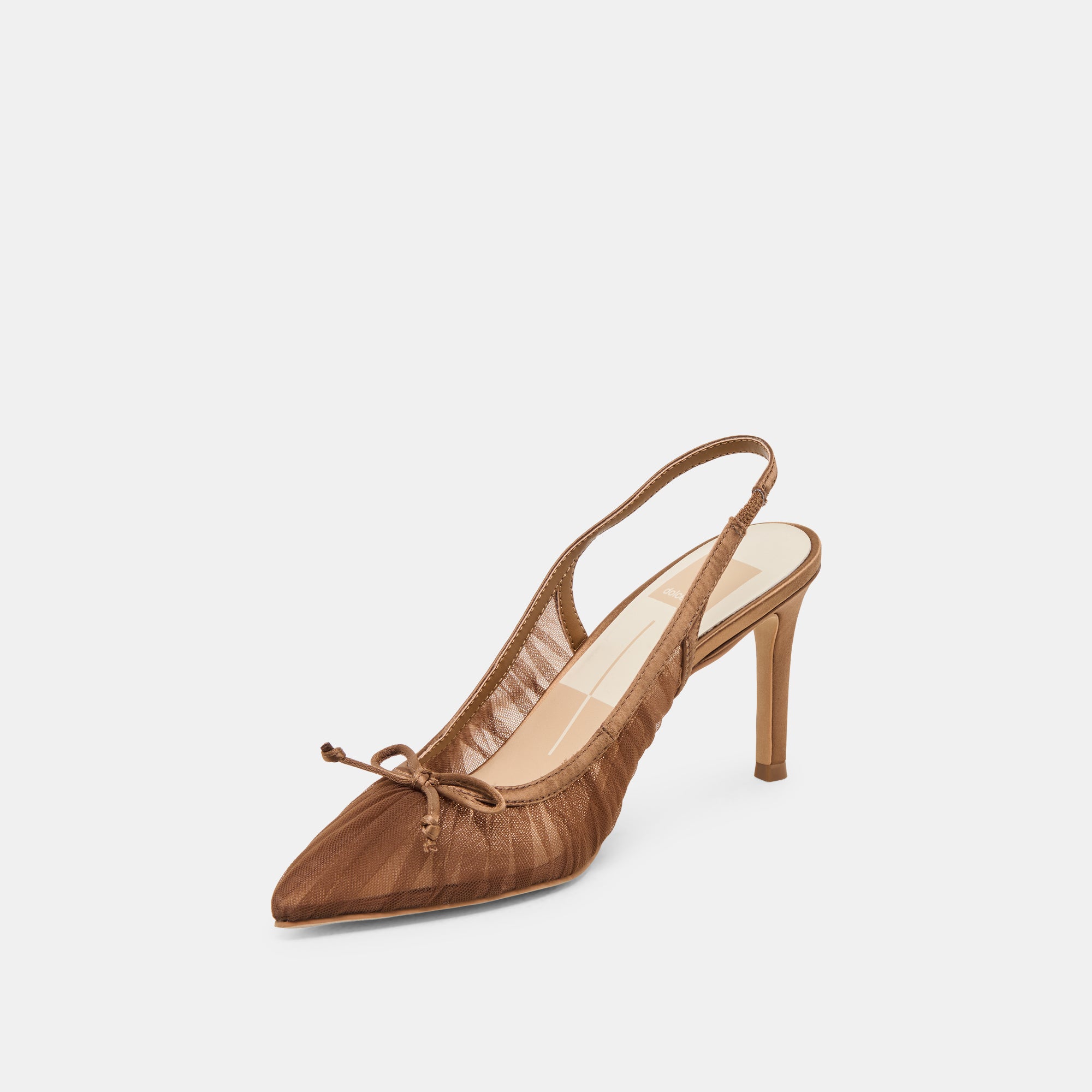 YELA Women's Mid Heel Brown Tulle Pumps - Elegant Party Shoes for Weddings, Prom & Evening Events