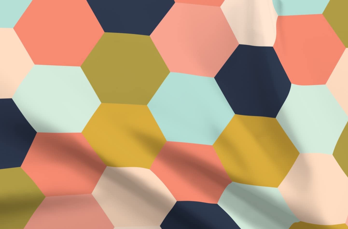 Hexagon Wholecloth Cheater Quilt Top Coral Hexagons Navy Geometric Upholstery Velvet Fabric - Fat Quarter for Quilting, Home Decor & Apparel | Perfect for DIY Quilts, Throw Pillows & Fashion Accessories