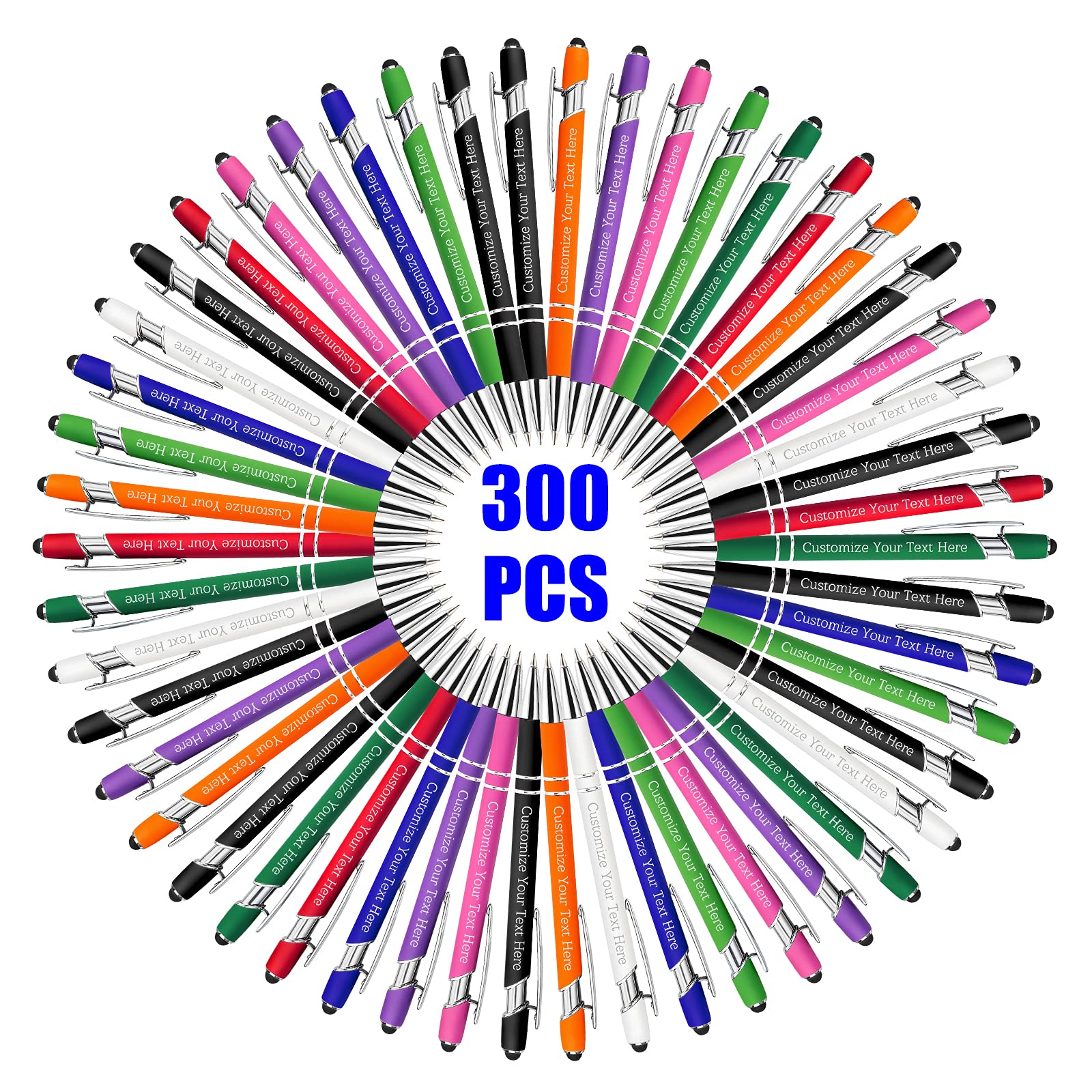 300 Pcs Personalized Custom Pens Bulk - Free Engraving with Name/Message - Custom Ballpoint Pens & Stylus for Business, Office, Graduation Gifts - Ideal for Men, Women, Christmas, Birthday (Assorted Colors) - Perfect for Corporate Events, Promotions & Thoughtful Gifts