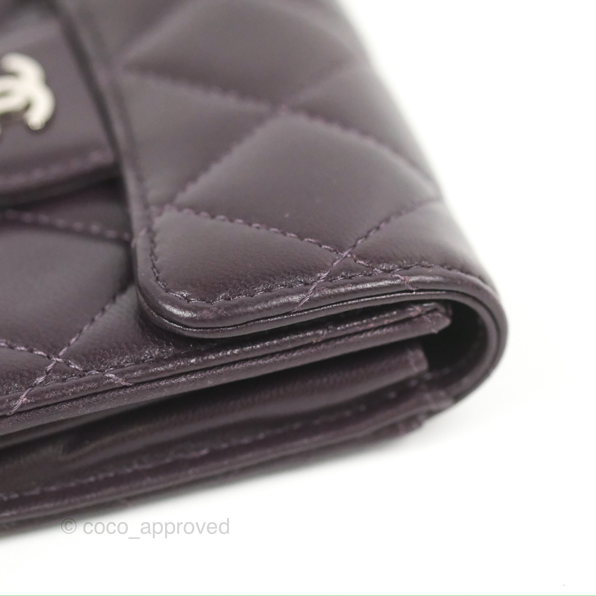 Chanel Classic Flap Coin Purse - Dark Purple Lambskin Leather with Silver Hardware | Luxury Small Wallet for Women, Perfect for Parties & Evening Events
