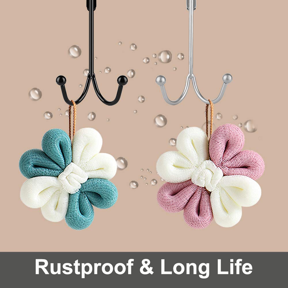 HFHOME 2-Pack Over The Door Double Hanger Hooks - Heavy Duty Metal Coat Hooks for Hanging Jackets, Hats, Robes & Towels - Space Saving Closet Organizer (Black) - Perfect for Bedroom, Bathroom & Entryway Storage