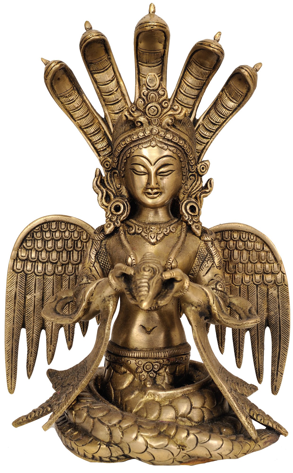 Naga-Kanya (The Snake Woman) - Handcrafted Brass Statue for Home Decor, Spiritual Altar & Yoga Meditation Space | Hindu Goddess Artwork