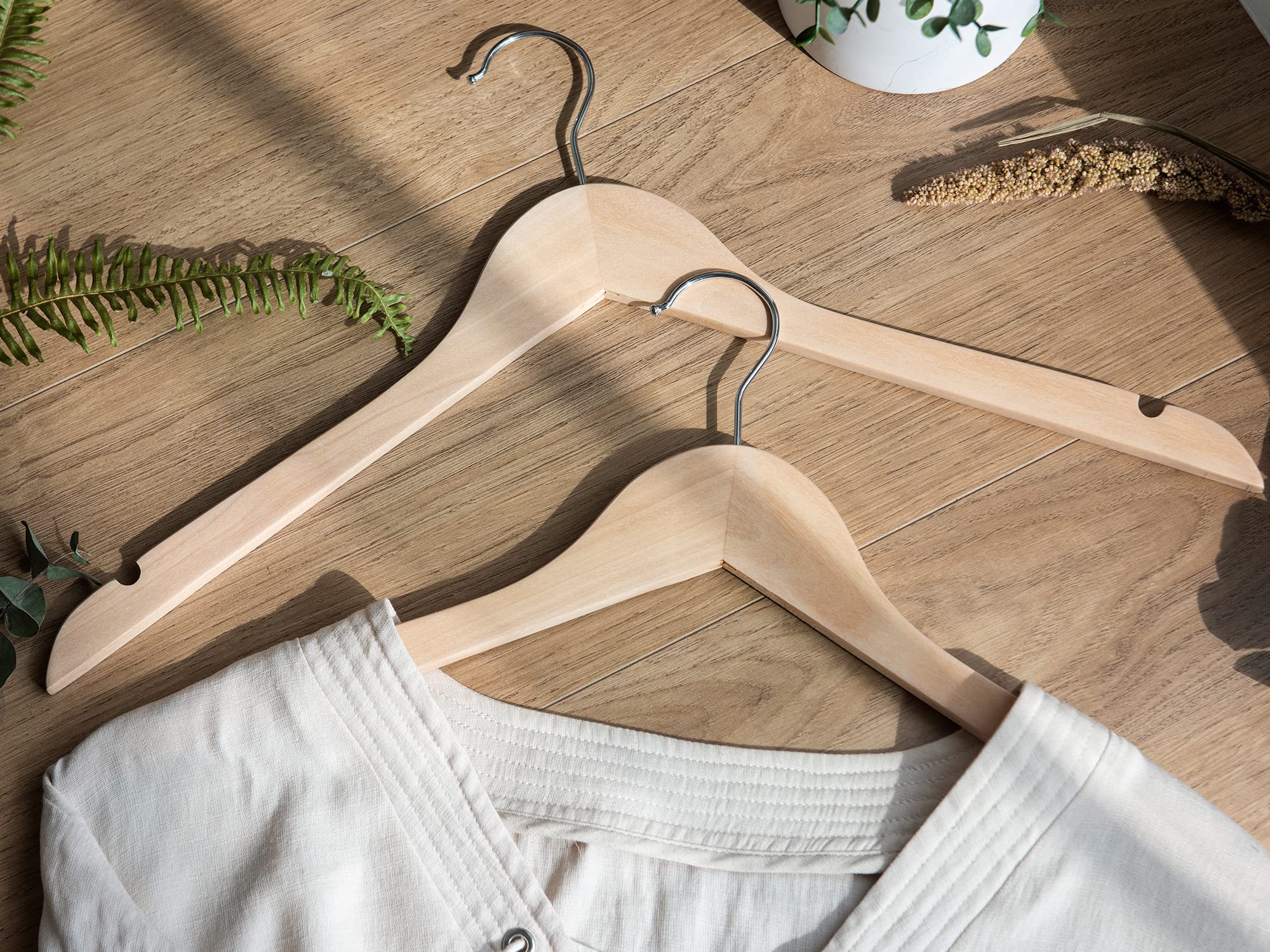 Premium Solid Wood Clothes Hangers - 20 Pack Slim Natural Wooden Hangers for Tank Tops, T-Shirts & Strap Dresses | Space-Saving Closet Organizer for Home & Boutique Storage