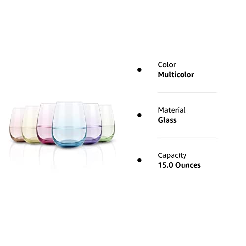 Vibrant Colored Stemless Wine Glass Set of 6 - 15oz Splash Bottom Drinking Glasses for Women & Men - Perfect Gift for Weddings, Birthdays, Parties - Great for Home Entertaining, Dinner Parties & Special Occasions