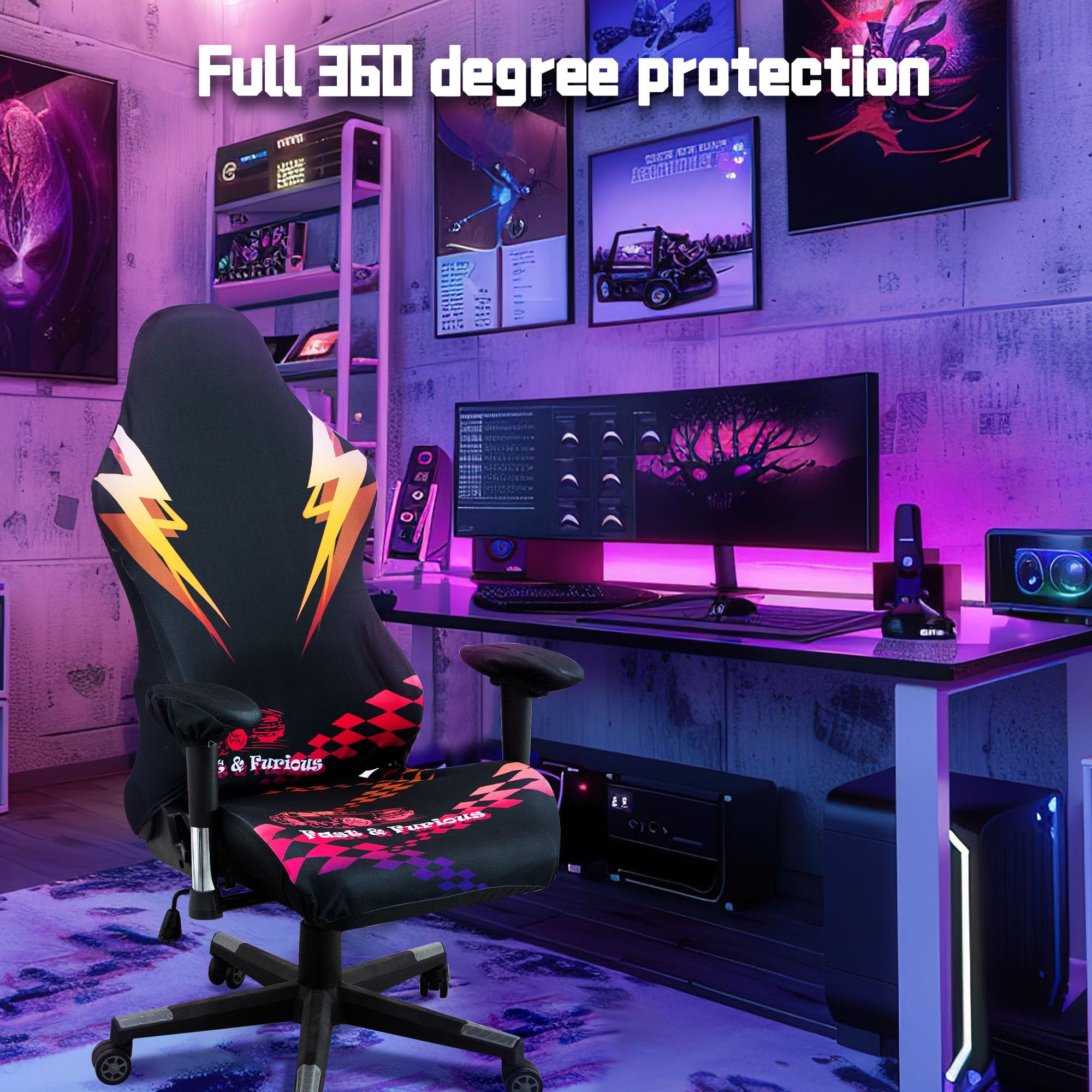 Stretchable Gaming Chair Cover - Ergonomic Office Chair Slipcover for Anti-Cat Scratch Protection | Universal Fit for Computer, Racing & Gamer Chairs (Fast & Furious Style) - Perfect for Home Office, Gaming Setup & Pet-Friendly Workspaces