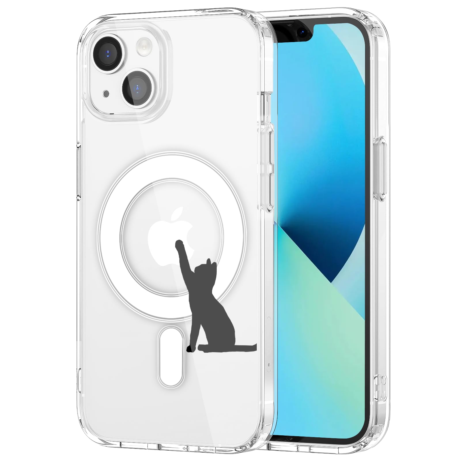 Magnetic Cute Black Cat Design Clear iPhone 14 Case - Compatible with MagSafe, Shockproof Protective Phone Cover for Women & Girls (Soft TPU & Hard Back) - Perfect for Everyday Use, Work, and Travel