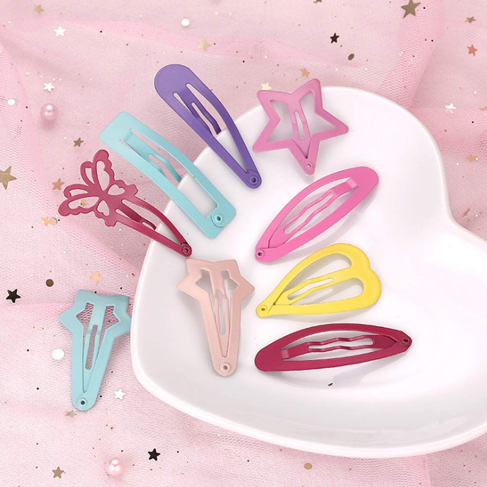 60 Pcs Non-Slip Snap Hair Clips & 60 Pcs Elastic Hair Bands Set - Colorful Metal Barrettes with Star, Butterfly & Heart Designs for Kids, Girls & Women | Perfect for School, Parties & Daily Hair Styling