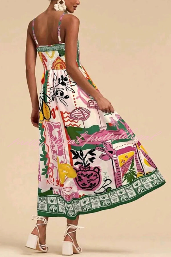 Stylish Printed Sling Back Pleated Midi Dress for Women | Summer Vacation & Holiday Party Outfit | Perfect for Beach Getaways, Cocktail Events & Special Occasions