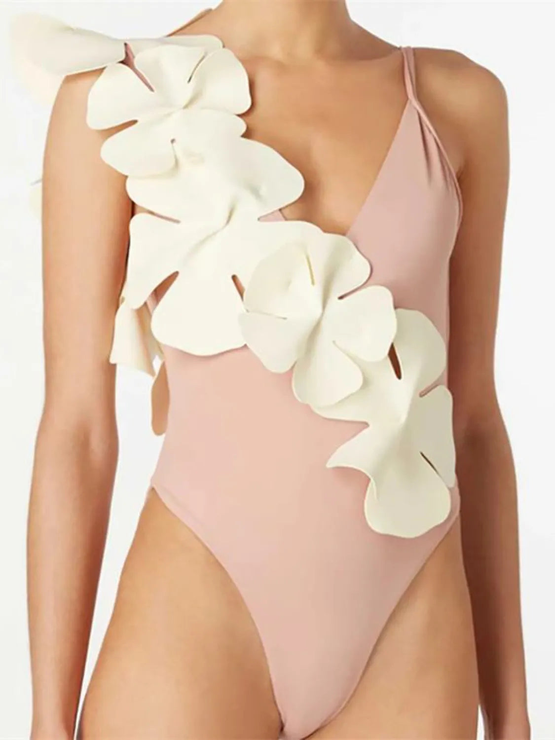 **Large Flower Print Spaghetti Strap One Piece Swimsuit - Women's Floral Monokini Bathing Suit for Beach, Pool, and Summer Vacation**