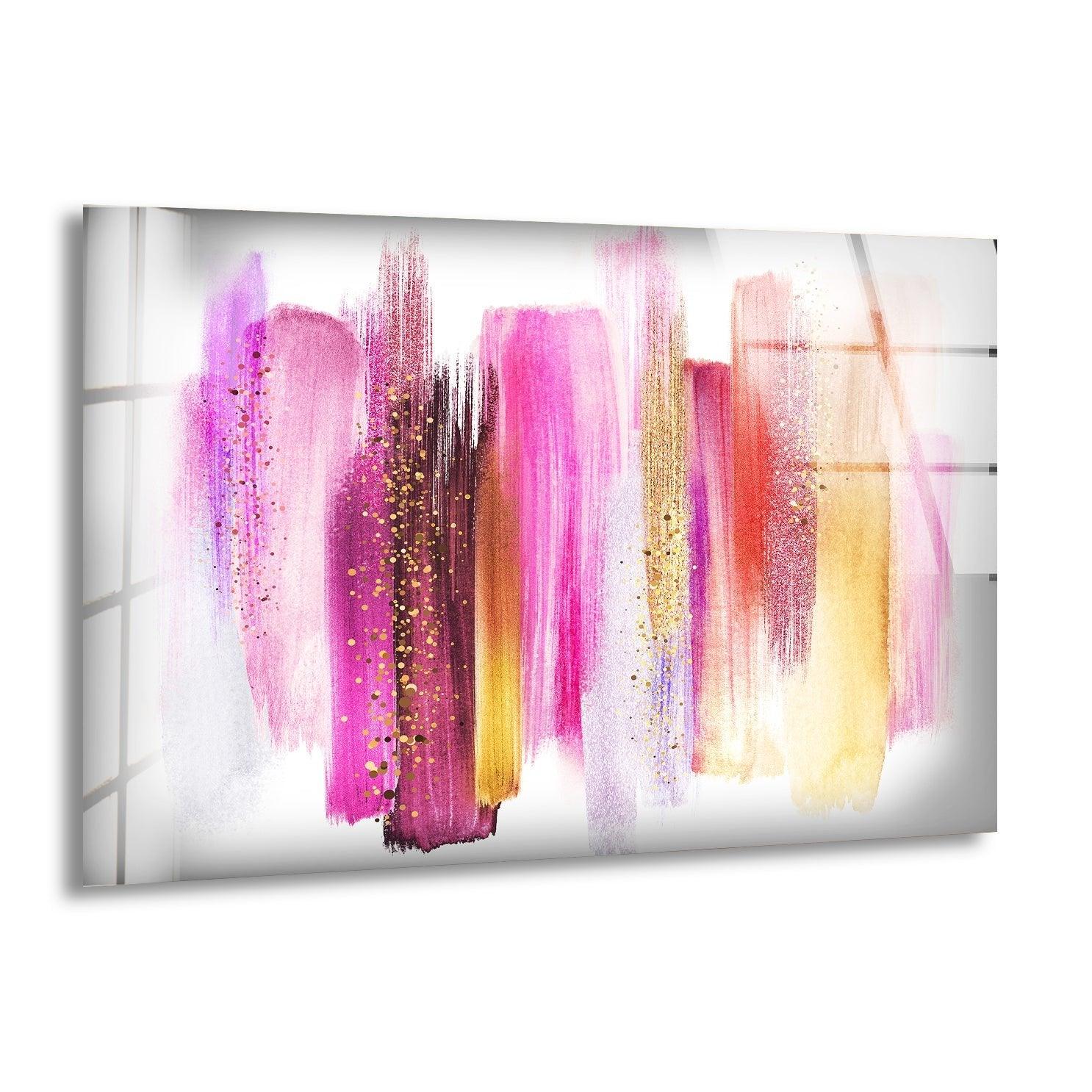 Abstract Alcohol Ink Pink Gold Glass Wall Art - Modern Home Decor for Living Room, Bedroom & Office - Unique Handmade Painting for Gifts