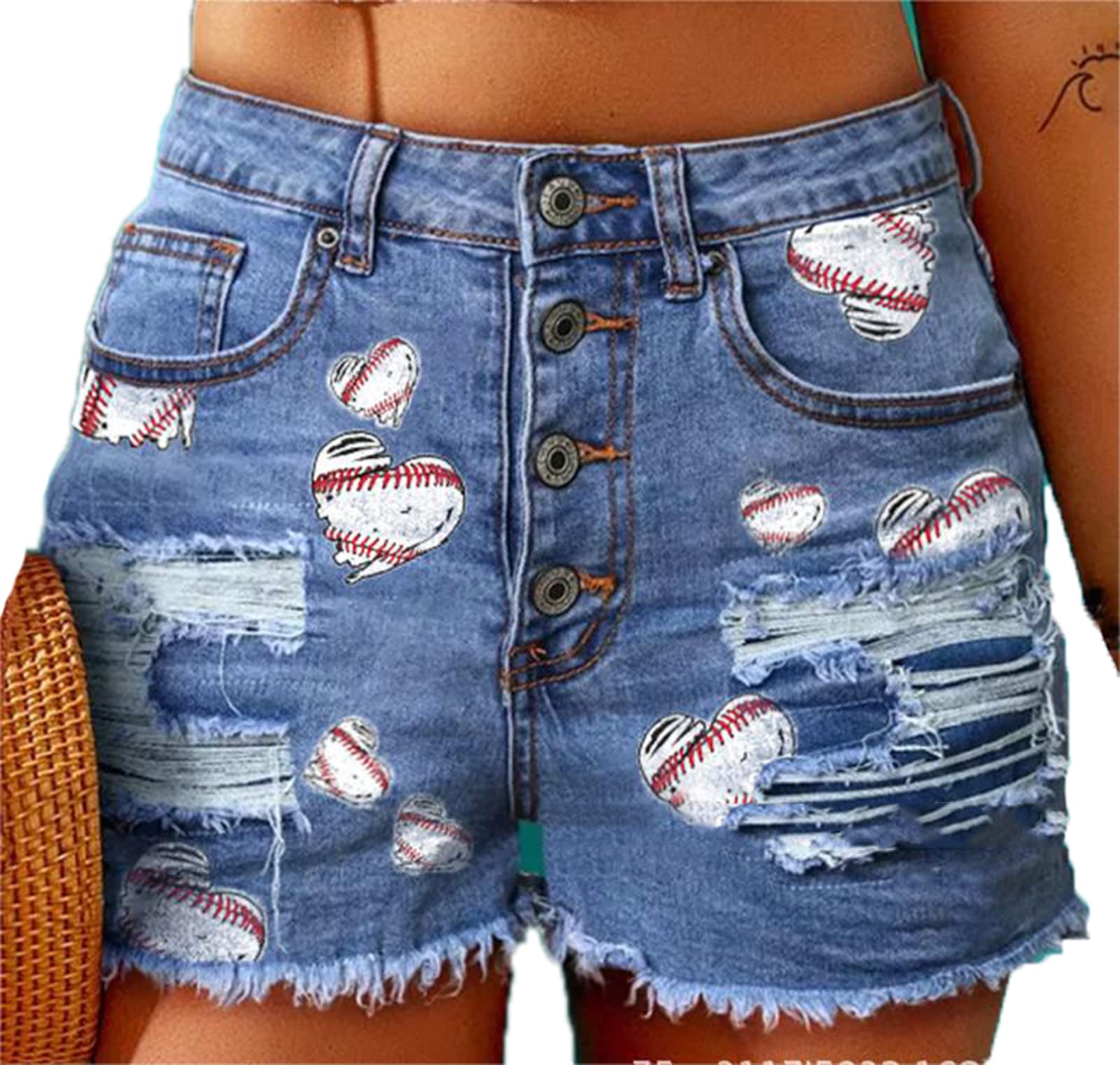 VIVICOLOR Women's Mid Rise Distressed Denim Shorts - Ripped Patchwork Jeans with Cuffed Hem | Casual Summer Outfits, Beachwear & Street Style Fashion