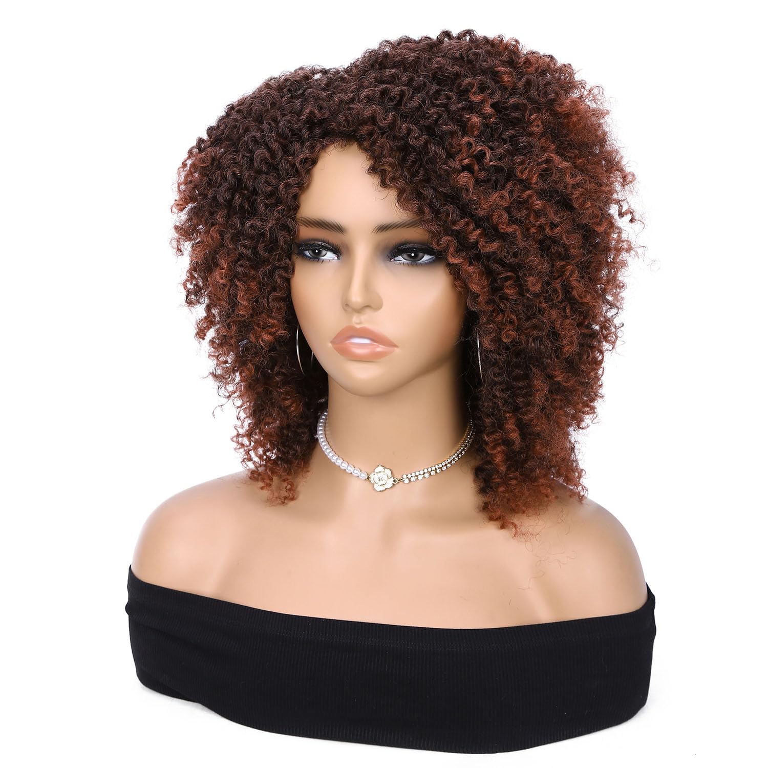 Short Kinky Curly Wigs for Black Women - Heat Resistant Synthetic Afro Bomb Curly Wig with Side Part | Natural 1B/350# Color | Perfect for Daily Wear, Cosplay & Protective Styling
