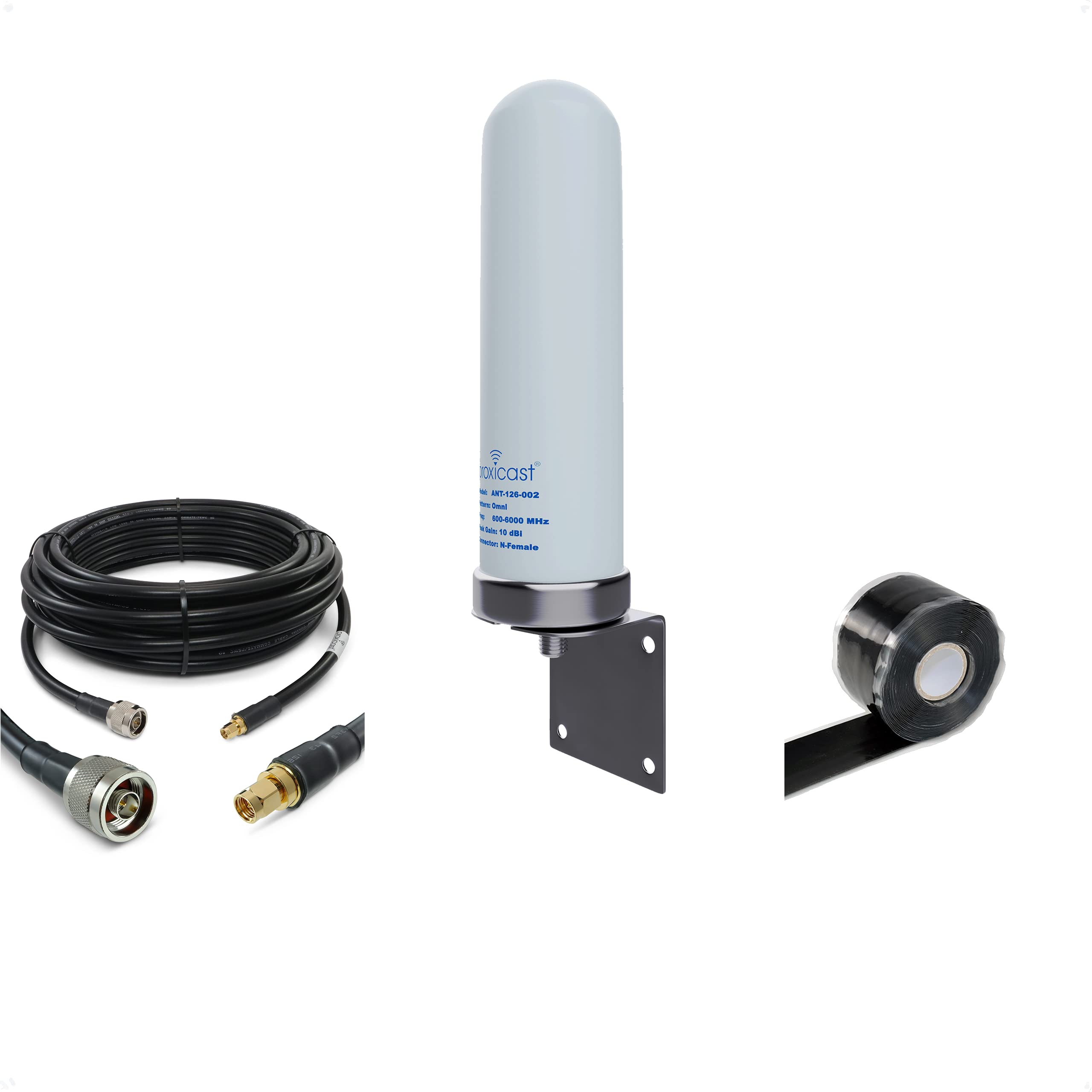 Proxicast 10 dBi High-Gain 4G/5G/WiFi Omni-Directional Antenna with 50ft Professional Coaxial Cable & Mounting Tape Kit (ANT-126-002-BDL-50) - Boost Cellular Signal for Home, Office, RV & Outdoor Use