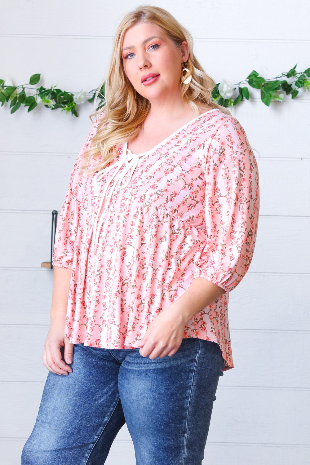 Pink Floral Stripe V-Neck Knit Top for Women - Casual Chic Blouse for Spring Outfits & Date Nights
