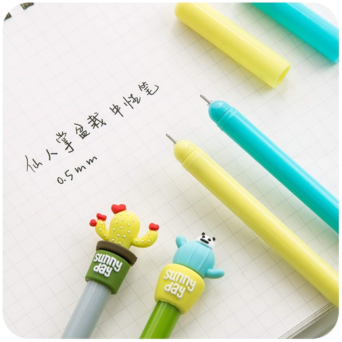 Unique Cactus Bonsai Shaped Fashion Gel Pens - Set of 6 Cute Cartoon Ballpoint Pens for Creative Writing, School & Office Supplies | Perfect Gift for Students & Stationery Lovers