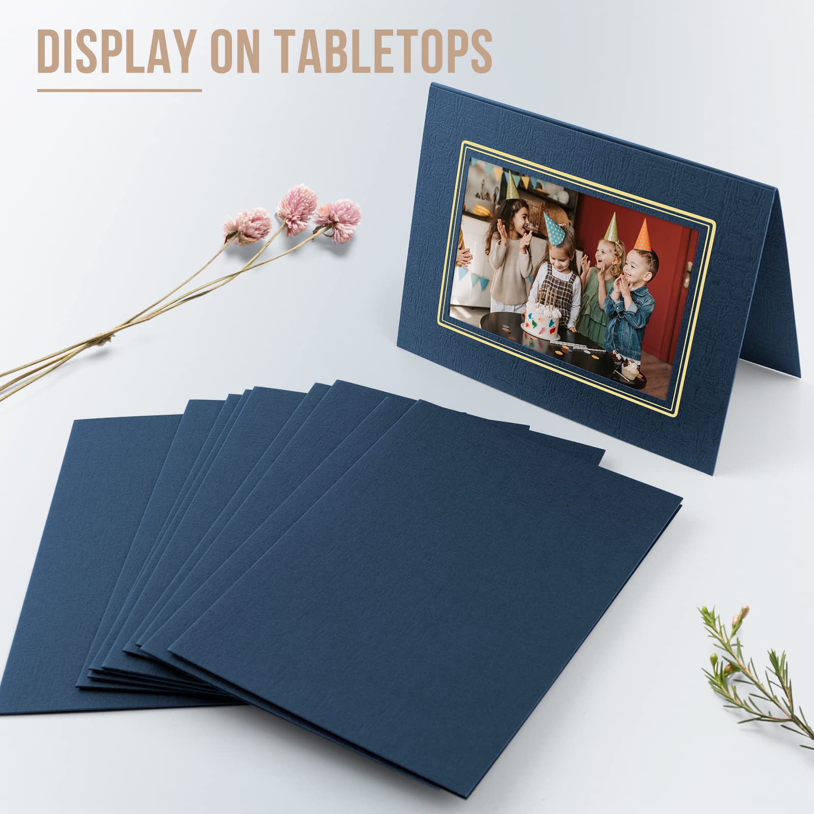 Golden State Art 4x6 Photo Folders - Pack of 25 Cardboard Picture Frames with Navy Blue/Gold Lining - Perfect for Greeting Cards, Invitations, Graduation, Christmas & Wedding Photos - Display Memories in Style