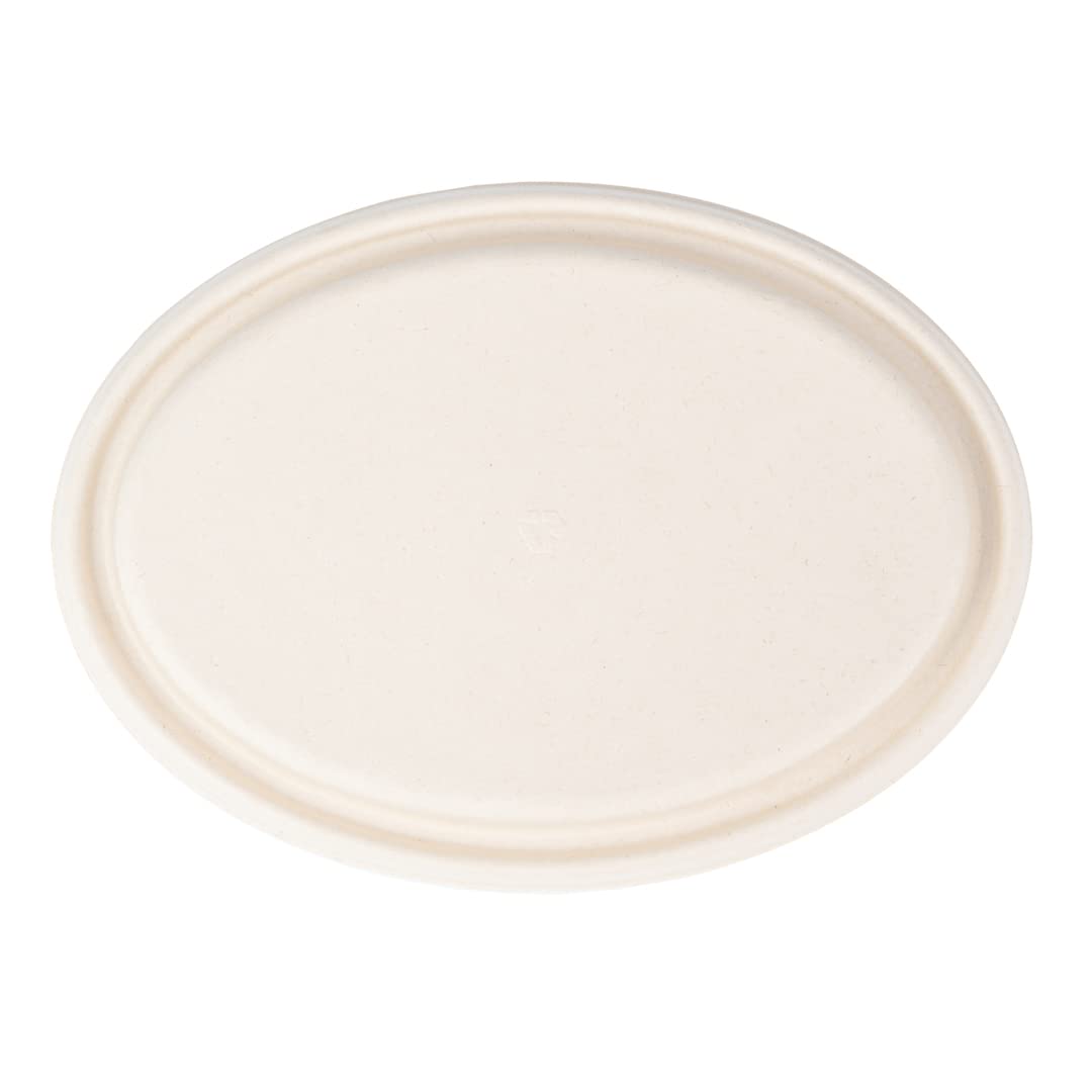 Eco-Friendly 100-Pack Oval Bagasse Lids for 21-OZ Sugarcane Bowls | Biodegradable & Compostable Disposable Lids | Perfect for Restaurants, Catering & Takeout Meals