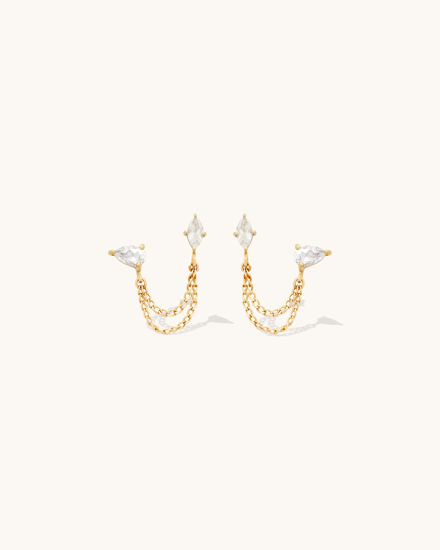 Elegant Marquise Chain Stud Earrings for Women - Dainty Gold/Silver Cubic Zirconia Studs - Perfect for Daily Wear, Parties & Gifts