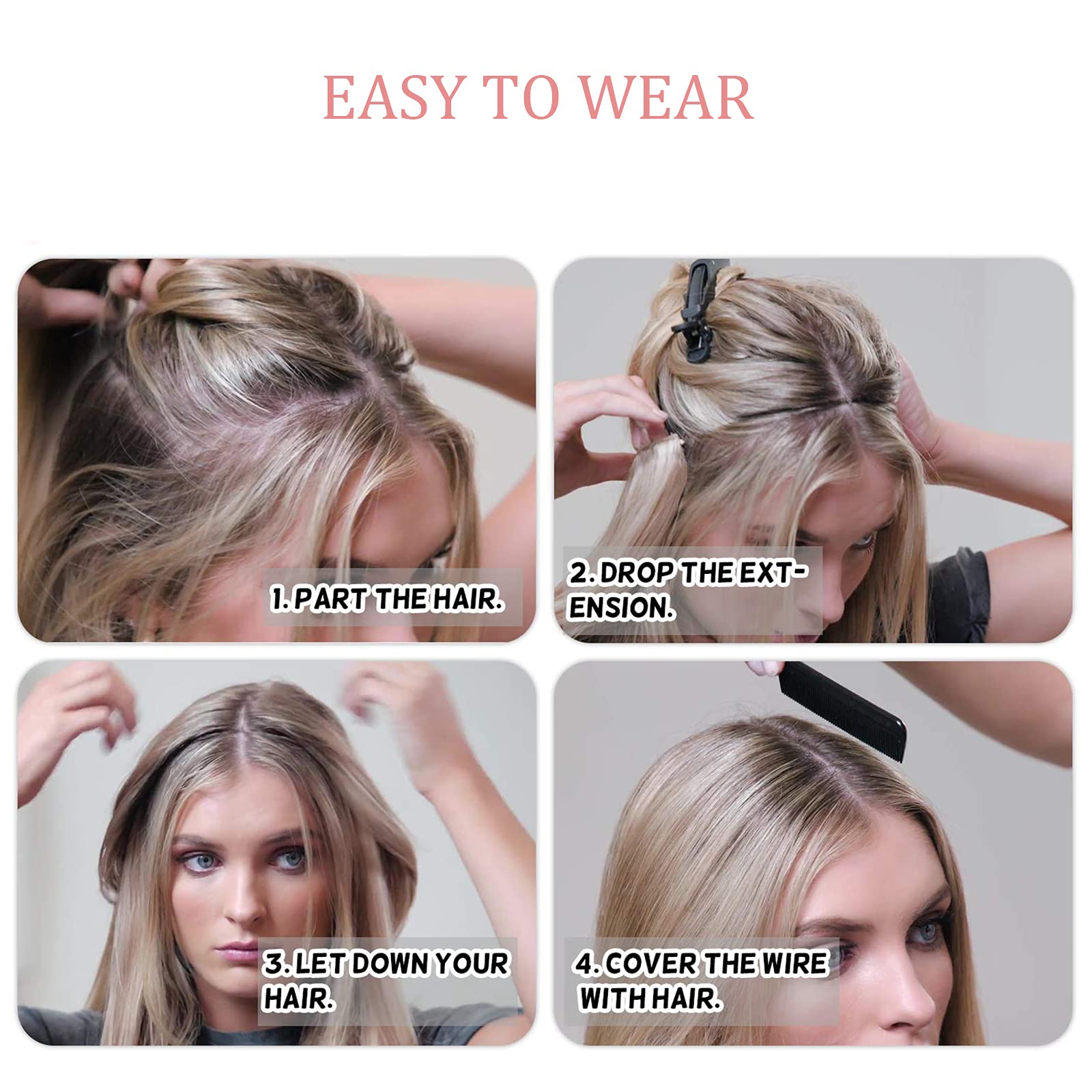 Tinashe 16Inch Bleach Blonde Straight Human Hair Extensions - 90g Invisible Wire Fish Line Clip-Ins | 100% Remy Human Hair for Women | Perfect for Parties, Weddings & Daily Styling