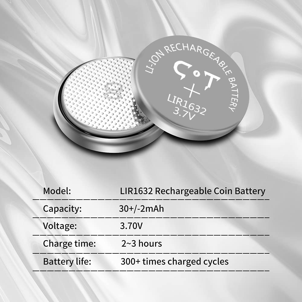 Rechargeable 1632 Batteries 4-Pack 3.7V LiR1632 Lithium Coin Cell - Perfect Replacement for Tile Tracker, Key Finders & Small Electronics | Long-Lasting Power for GPS Devices, Watches and Medical Equipment
