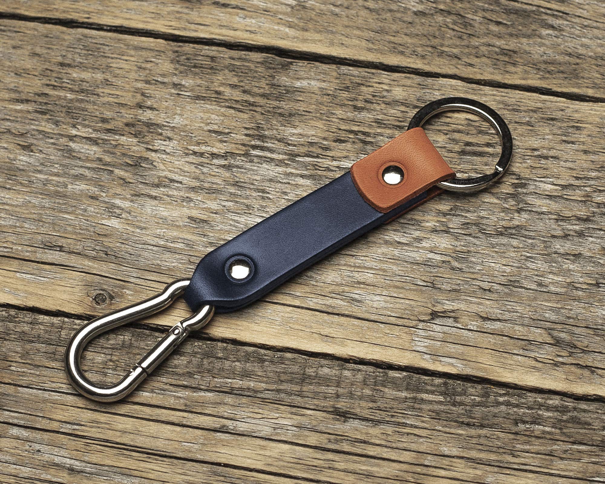 Custom Engraved Leather Keychain with Stainless Steel Carabiner - Personalized Monogram Key Ring for Men, Initials Key Fob Holder - Perfect Groomsmen Gift, Boyfriend Present & Everyday Carry Accessory