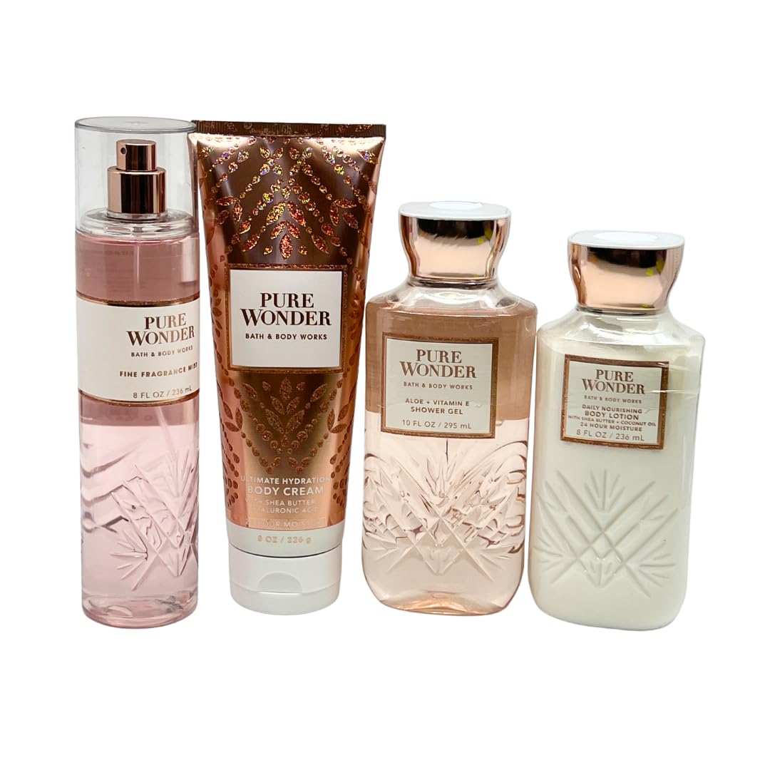 Bath & Body Works PURE WONDER Deluxe Gift Set - Fragrance Mist, Body Cream, Lotion & Shower Gel Full Size Set - Perfect for Holidays, Birthdays & Self-Care Gifts
