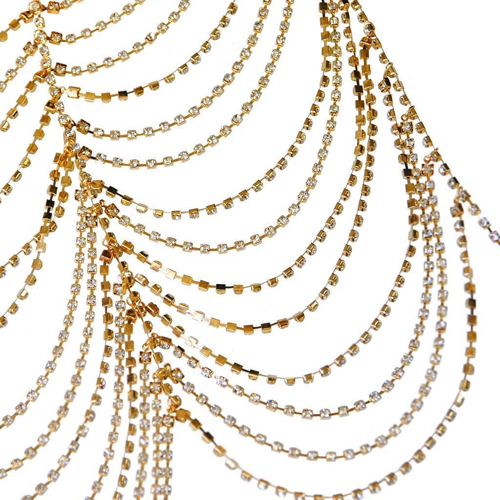 Sparkling Rhinestone Body Chain - Gold Layered Waist & Belly Jewelry for Women | Perfect for Beach Parties, Music Festivals & Bachelorette Events