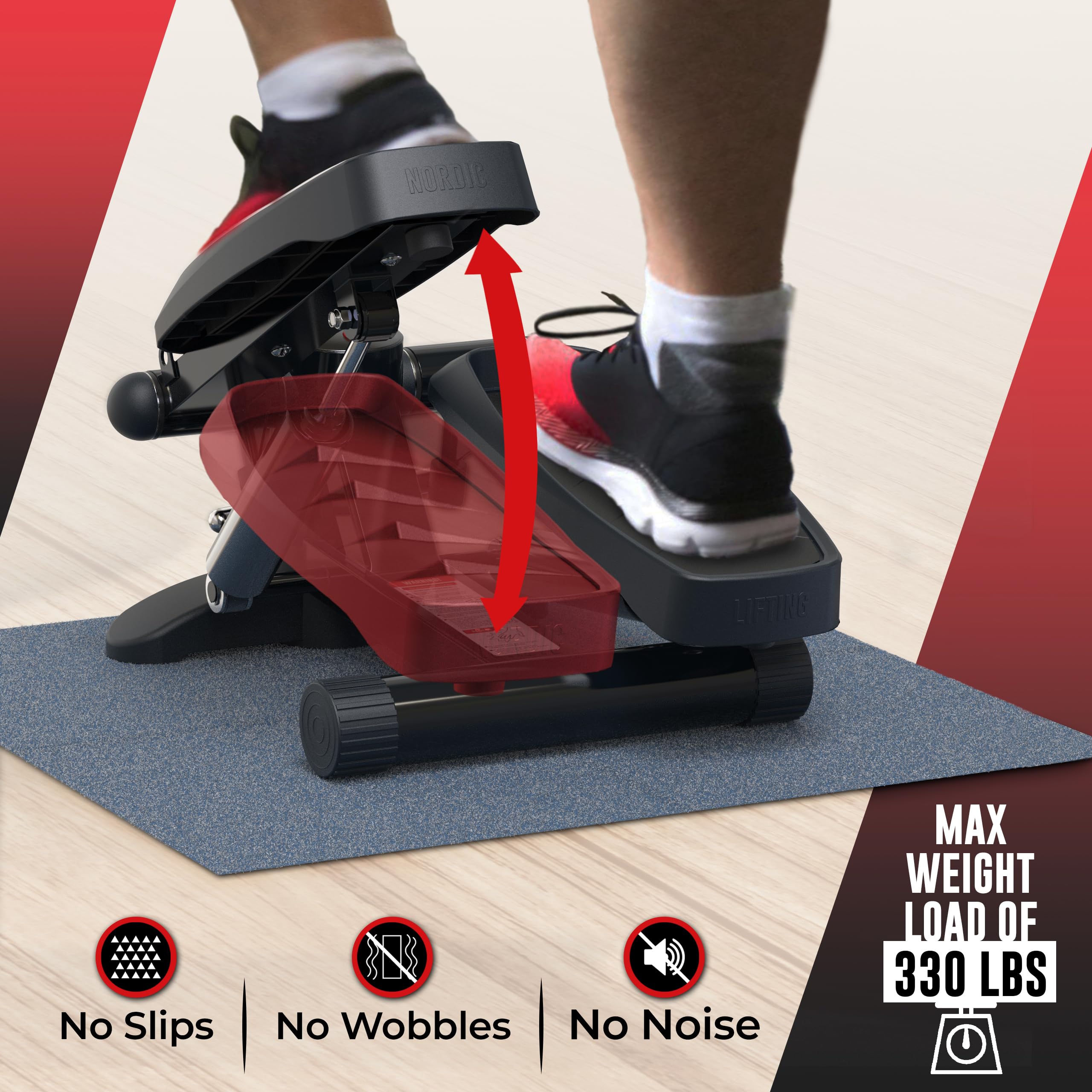 Nordic Lifting Mini Stepper & Stair Climber Machine with Resistance Bands - 330 LBS Capacity, Non-Slip Foot Pads & LCD Monitor - Compact Home Gym Equipment for Cardio Workout, Weight Loss & Stair Climbing Training