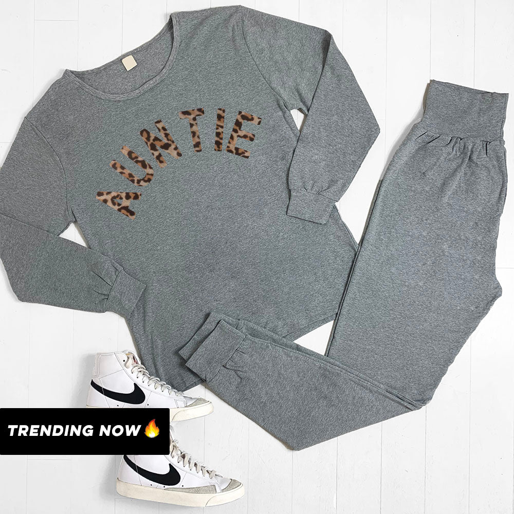 Stylish Auntie Leopard Print Lounge Set (MRK X) - Soft Comfortable Pajama Outfit for Women, Perfect for Relaxing at Home or Sleepwear