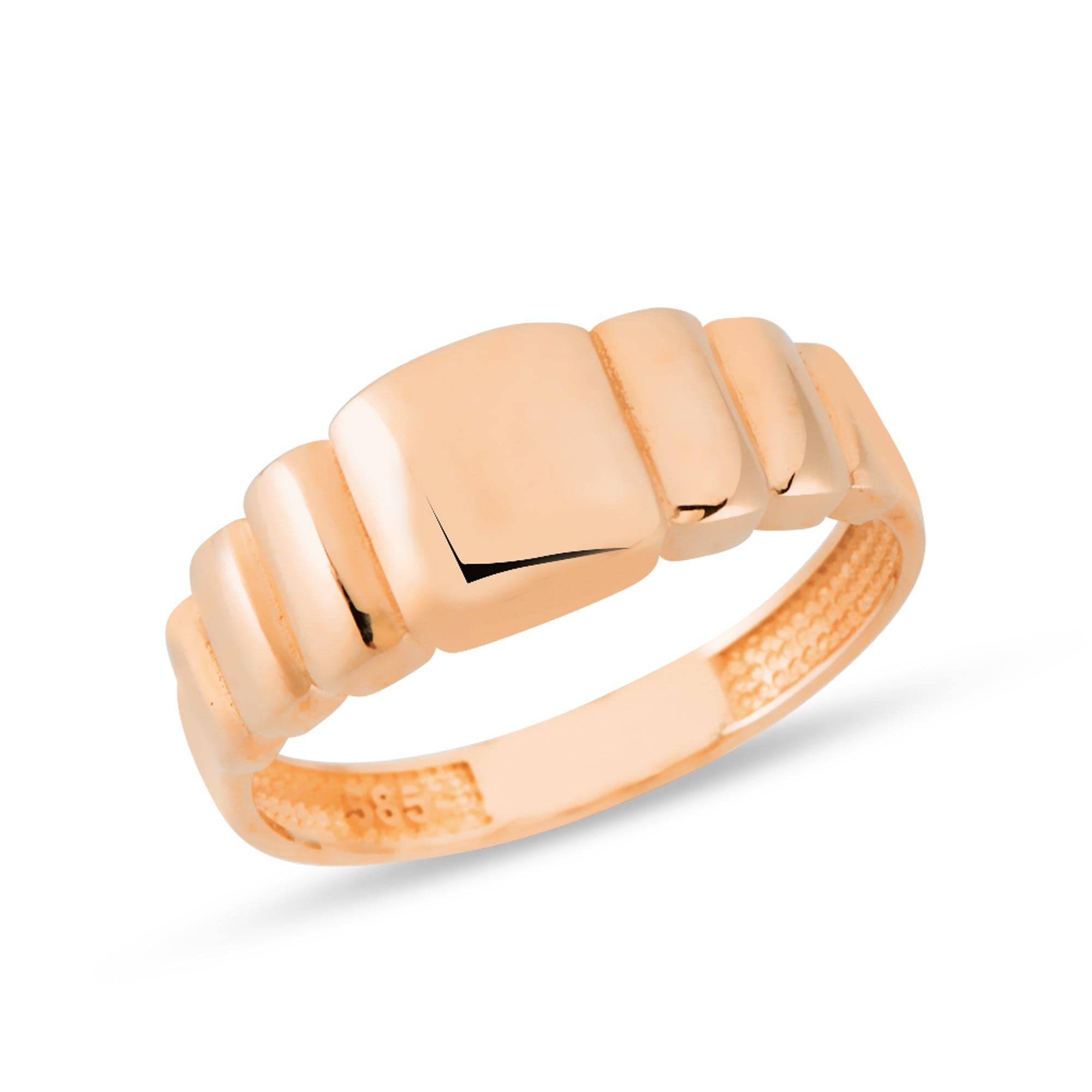14K Solid Gold Dainty Stacking Square Signet Ring for Women - Yellow, White & Rose Gold Options with Unique Texturing & Minimalist Design | Crown & Croissant Ring Stripes | Trendy Stackable Rings for Women & Teens | Perfect Gift for Her, Birthday, Anniversary & Everyday Wear | Delicate Fine Jewelry (Size 4.5-12)