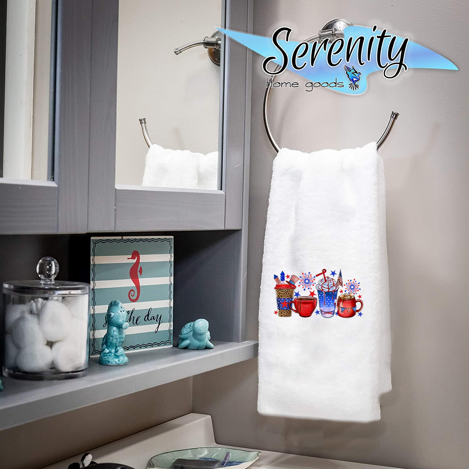 American Flag Hand Towels - Patriotic Red White and Blue Kitchen & Bath Towels for Memorial Day, 4th of July, Summer Home Decor | USA Holiday Decorations for Spring, Fall, and Seasonal Accents | Perfect for Parties, BBQs, and Patriotic Home Styling