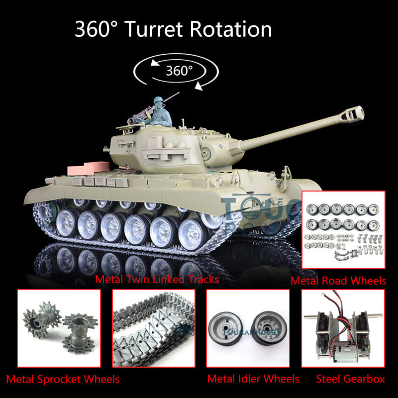Henglong 1/16 Scale 7.0 M26 Pershing RC Tank Model 3838 with Barrel Recoil, 360° Rotating Turret, Metal Road Wheels & Double Rubber Pad Tracks - Remote Control Battle Tank for Collectors, Military Enthusiasts and Outdoor RC Play