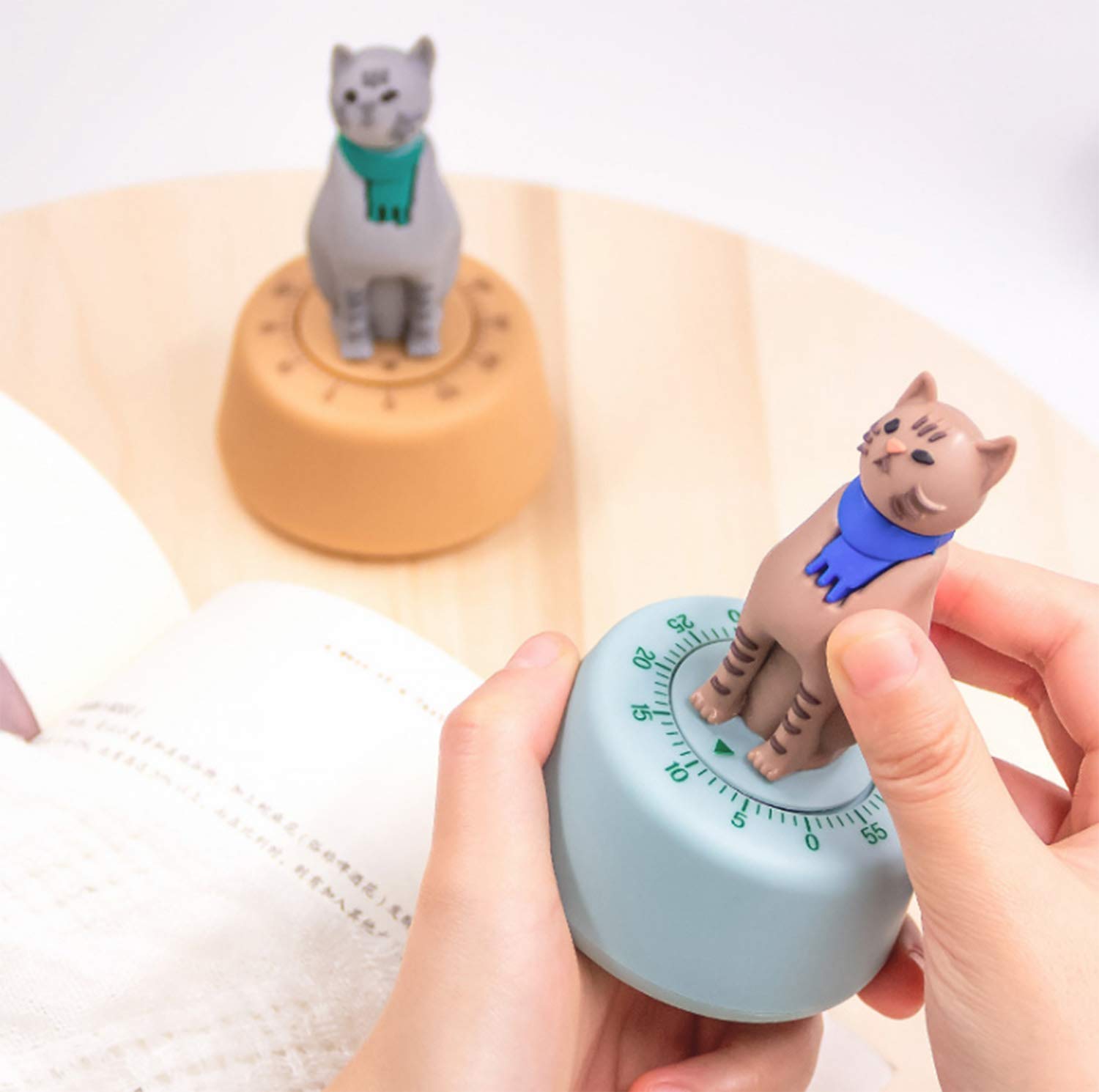 Cat-Shaped Kitchen Timer - Mechanical Time Manager for Cooking & Study (Gray)