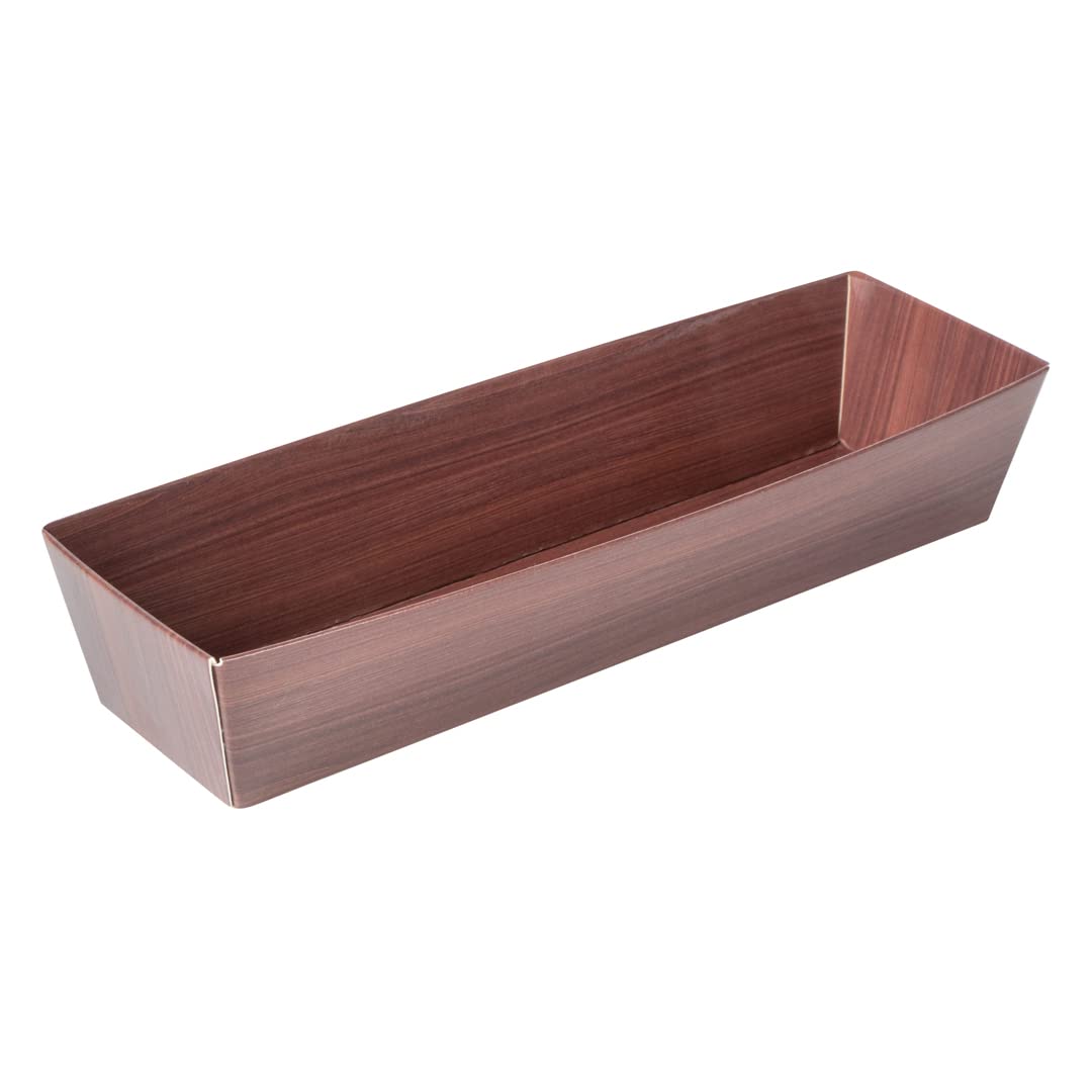 Restaurantware Matsuri Vision 6.5 x 1.7 x 1.4 Inch Disposable Sushi Trays - 100 Greaseproof Wood Grain Paper Sushi Containers for Appetizers, Desserts & Takeout (Lids Sold Separately) | Perfect for Japanese Restaurants, Catering & Food Delivery