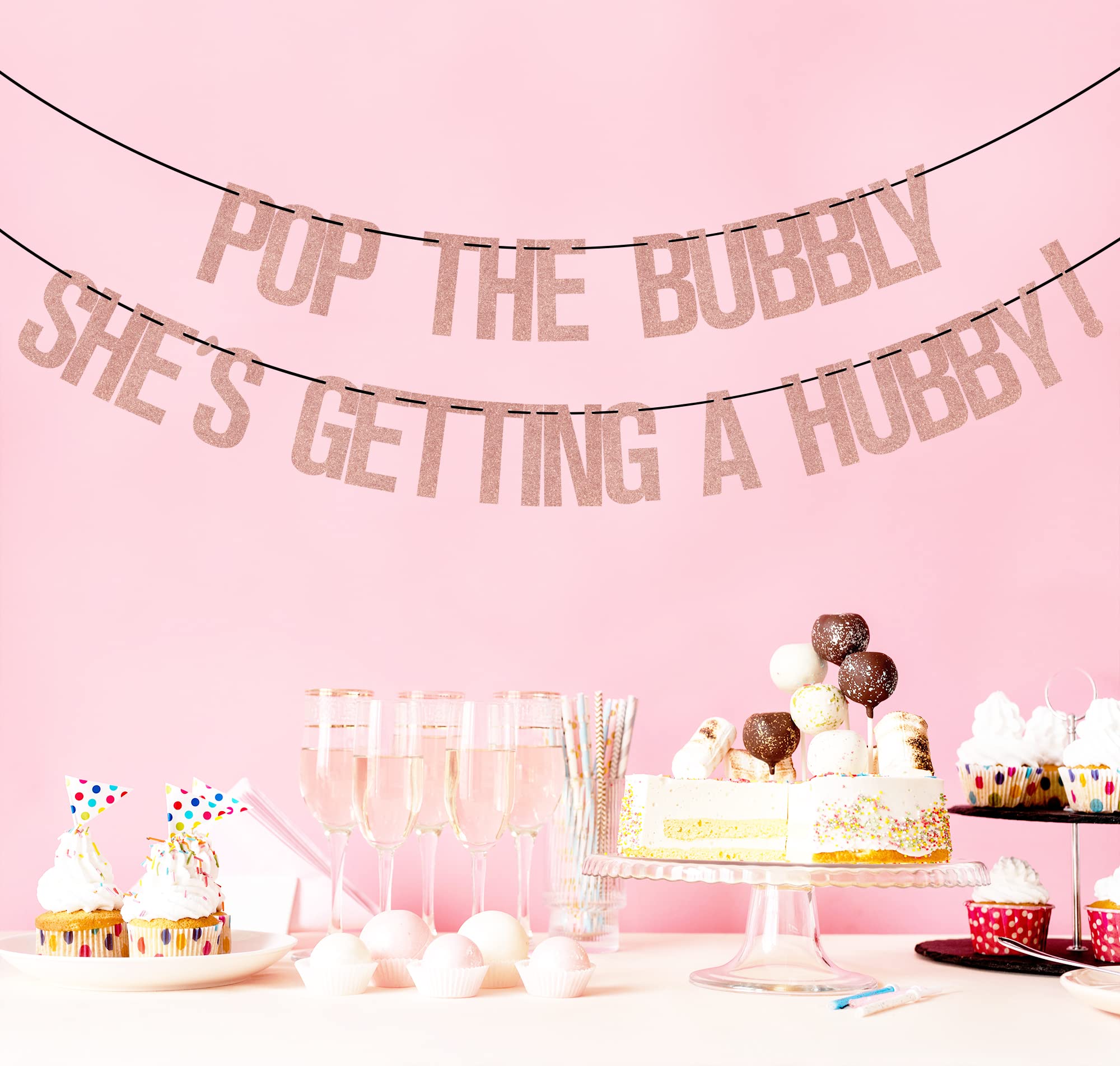 Pop the Bubbly She's Getting a Hubby! Rose Gold Glitter Bachelorette Party Banner - Perfect for Bridal Showers, Engagement Parties & Bride-to-Be Decorations - Ideal for Wedding Celebrations & Girls' Night Decor