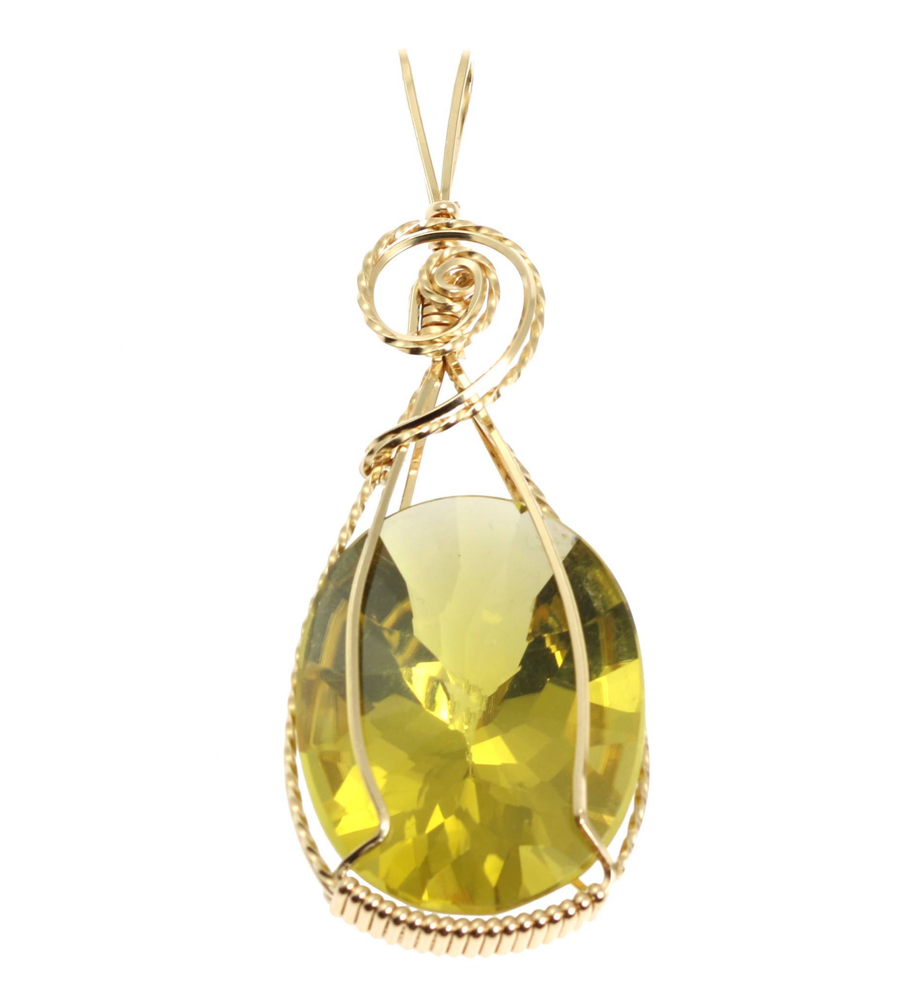 49.5 CT Oval Green Gold Quartz Pendant in 14K Gold Filled - Elegant Jewelry for Women, Perfect for Parties, Weddings & Everyday Wear