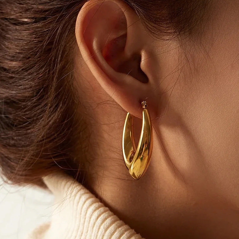 18K Gold Plated French Curve Hoop Earrings for Women - Elegant Dangle Earrings for Party, Wedding & Everyday Wear | JDEH290