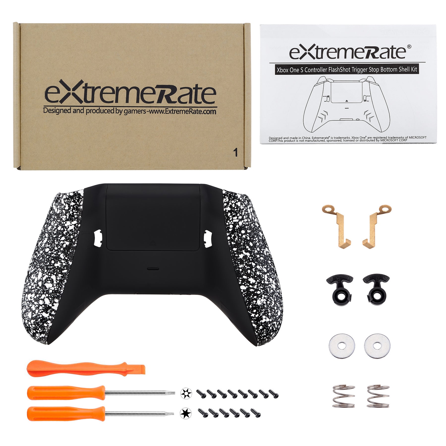 ExtremeRate Textured White Back Shell & Grip Kit with FlashShot Trigger Stops for Xbox One S/X Controller Model 1708 - Enhanced Gaming Comfort & Precision for FPS, Racing & Competitive Play