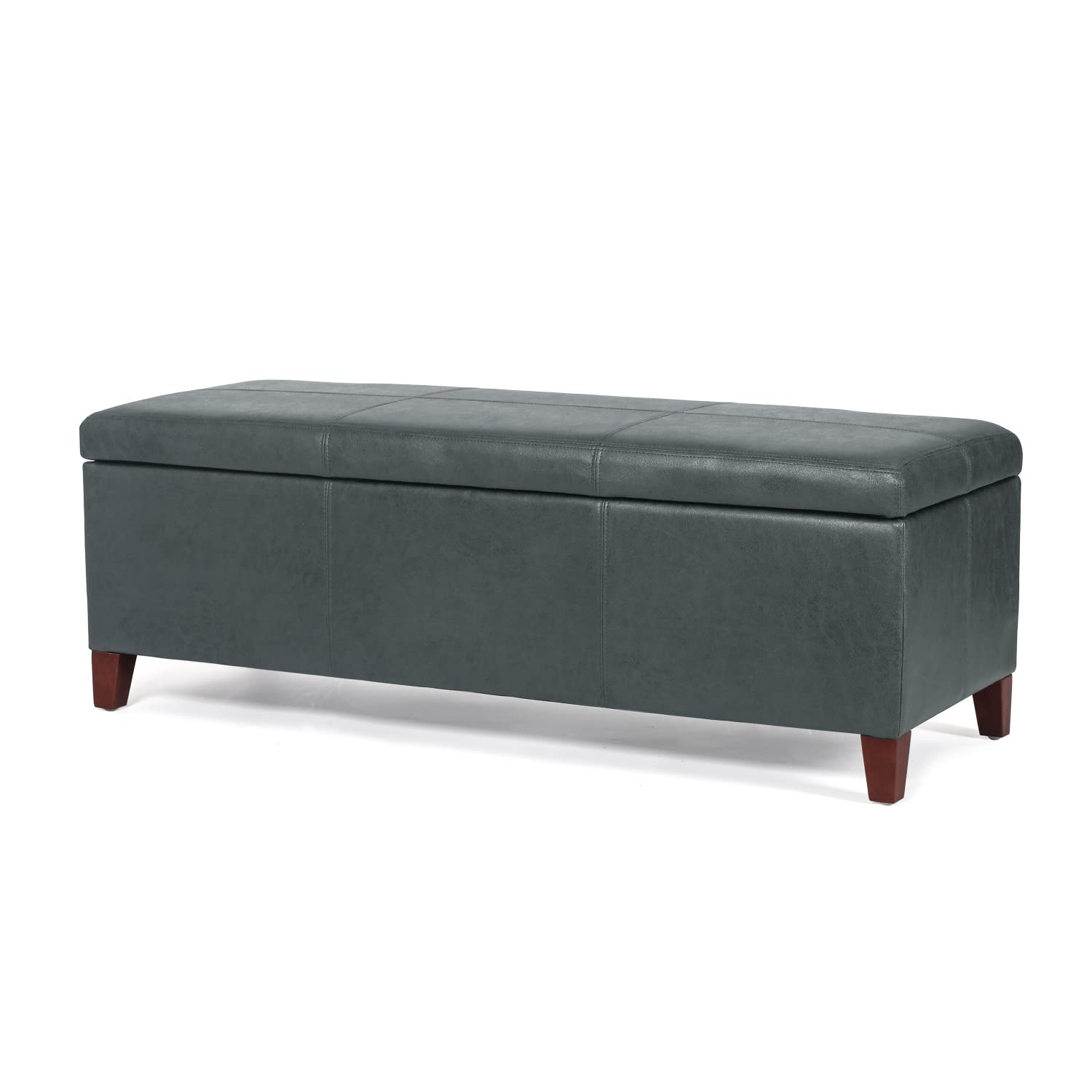Adeco Upholstered Fabric Storage Ottoman Bench with Lift Top - Large Hidden Storage Space, Entryway Bench, Coffee Table, Footrest Stool for Living Room, Bedroom, Dining Room - Perfect for Small Space Organization & Extra Seating (Grey)