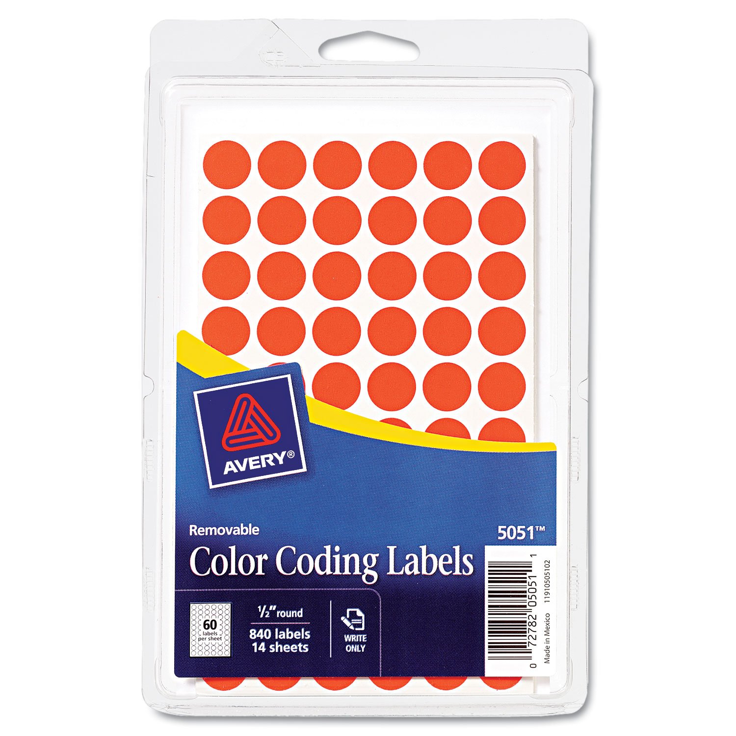 Avery 05051 Removable Round Color-Coding Labels for Handwriting - 1/2 Inch Diameter, Neon Red, 840 Labels per Pack - Perfect for File Organization, Classroom Supplies & Home Office Use