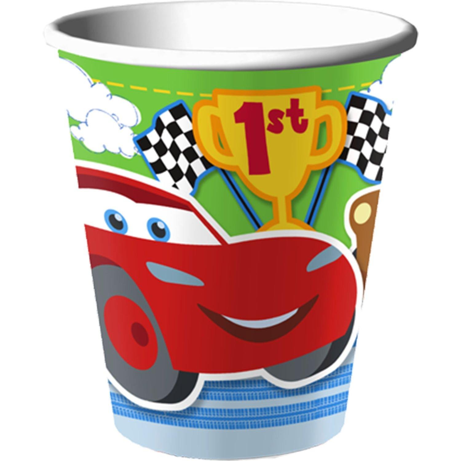 Hallmark Cars 1st Birthday Paper Cups (8ct) - Disney Pixar Themed Party Supplies for Baby's First Birthday Celebration