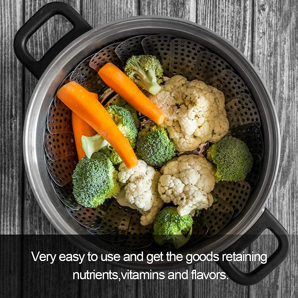 Premium Stainless Steel Vegetable Steamer Basket - Expandable Folding Steamer for Cooking, Fits 6.1