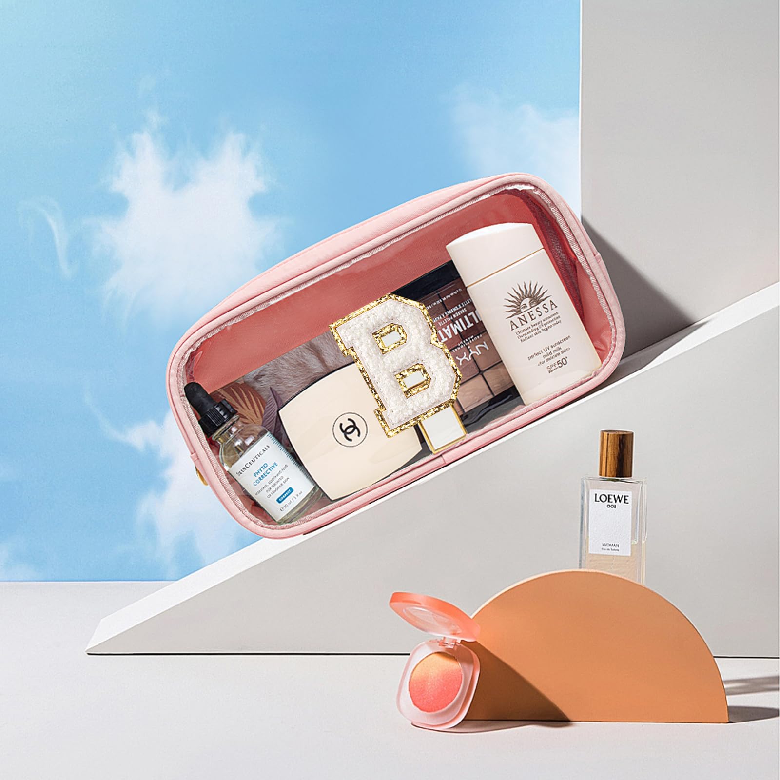 LETGO Initial Makeup Bag - Pink Cosmetic Organizer for Travel & Gifts | Women, Teens, Moms