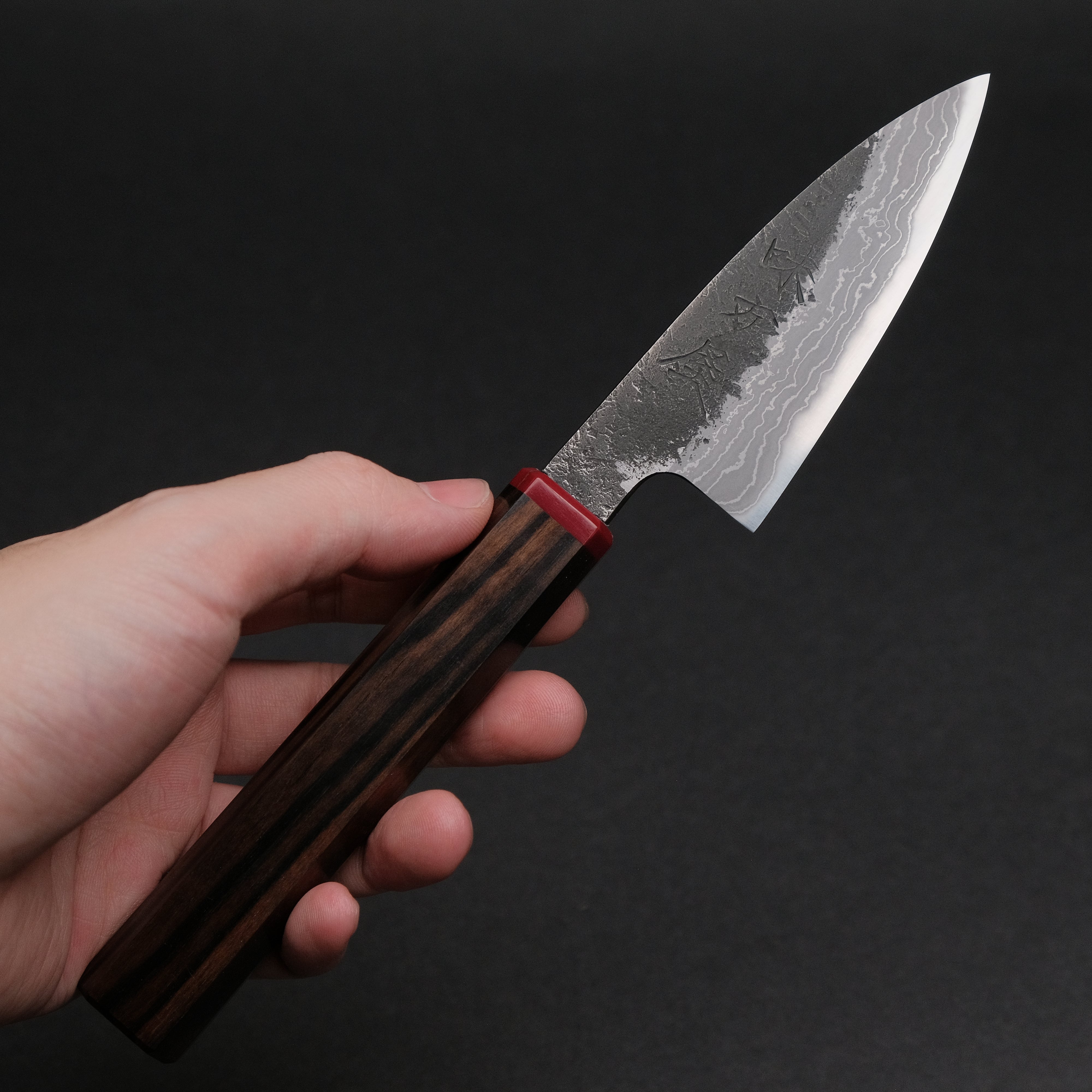 Premium Ajikataya White #2 Nashiji Damascus Petty Knife 85mm - Ebony Handle with TQP Finish (#68) - Perfect for Slicing Fruits, Vegetables & Precision Kitchen Tasks