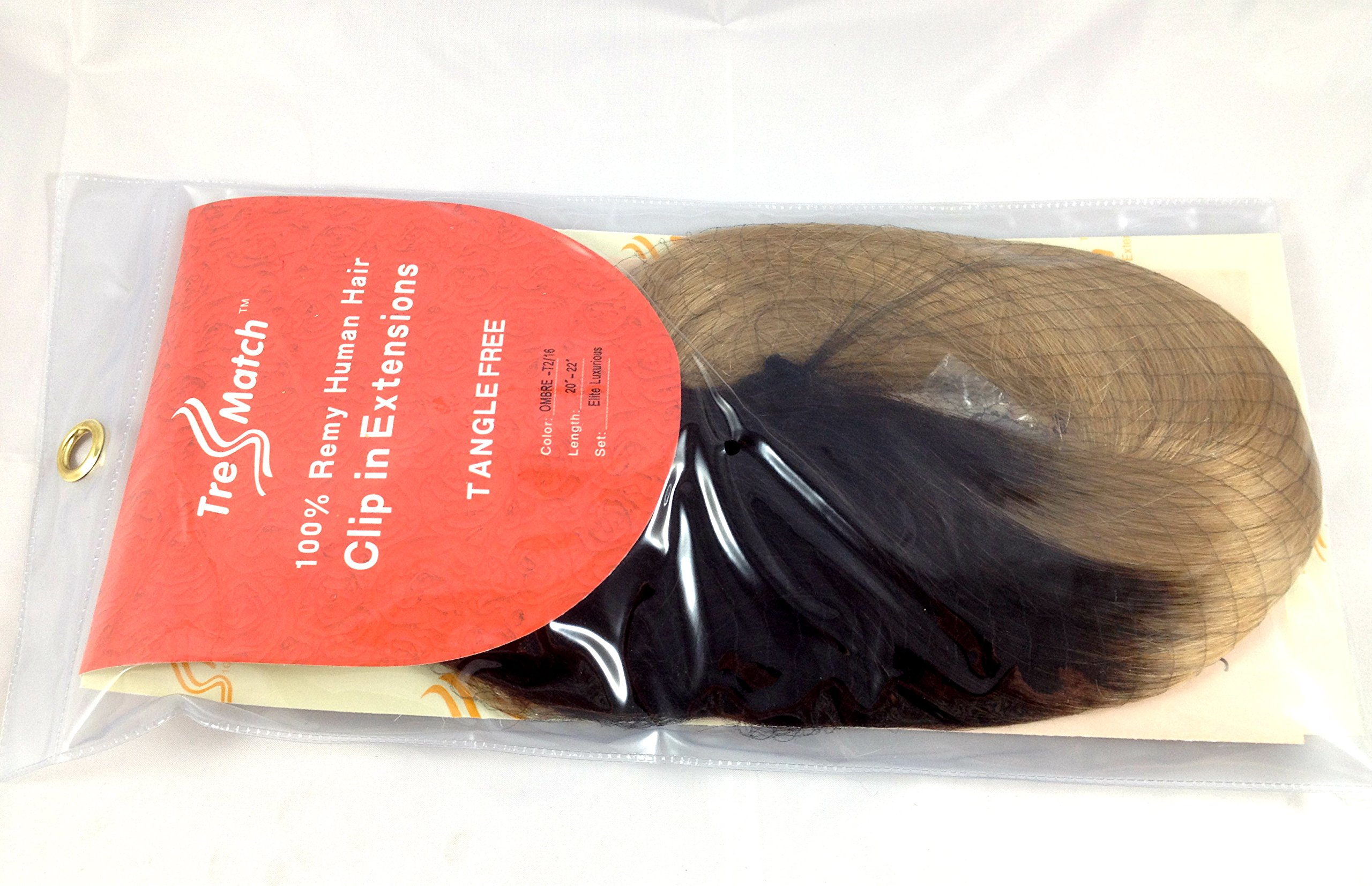 Tressmatch® 20-22 Inch Clip-in Human Hair Extensions - Ombre/Dip Dye Brunette to Blonde (5.6oz/160g) - Thick Remy Hair for Volume & Length - Perfect for Parties, Weddings & Daily Styling
