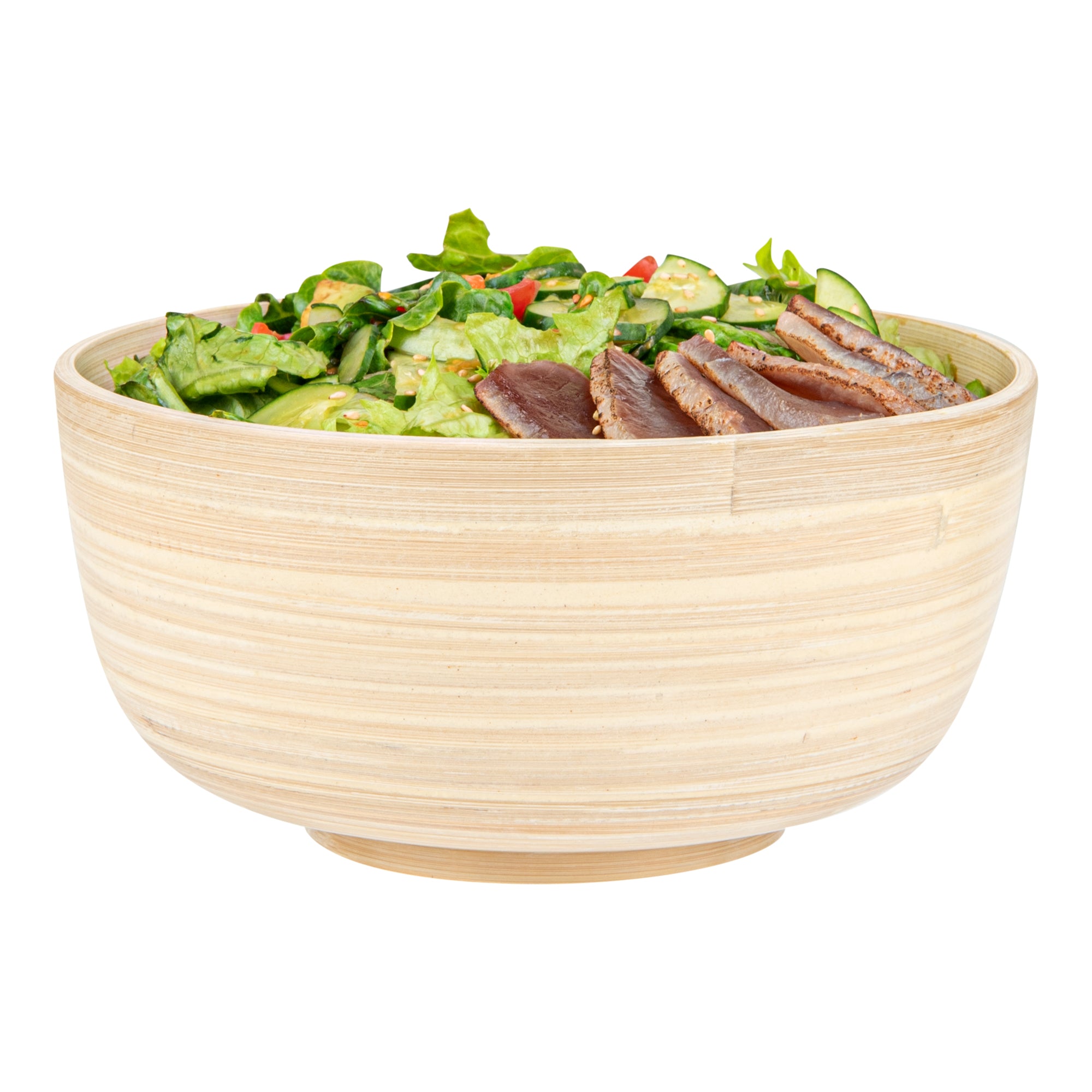 Natural Bamboo Salad Bowl Set - 15 oz Round Eco-Friendly Spun Bamboo Small Serving Bowl (7.75